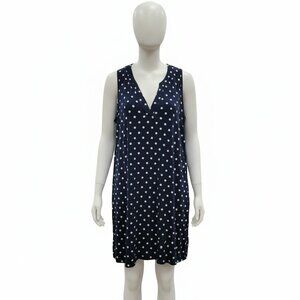 Lands' End Navy and White Polka Dot Midi Dress